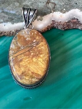 Artisan Yellow Jasper Oval Pendant Necklace in Sterling Setting